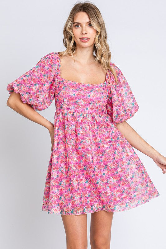 Sequin Swifty Floral Blush Babydoll Dress -SALE-
