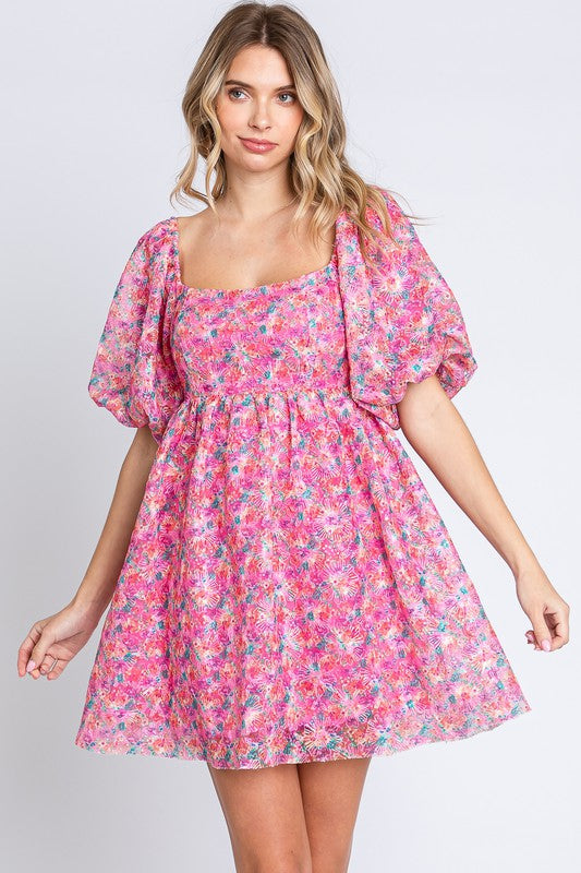 Sequin Swifty Floral Blush Babydoll Dress -SALE-
