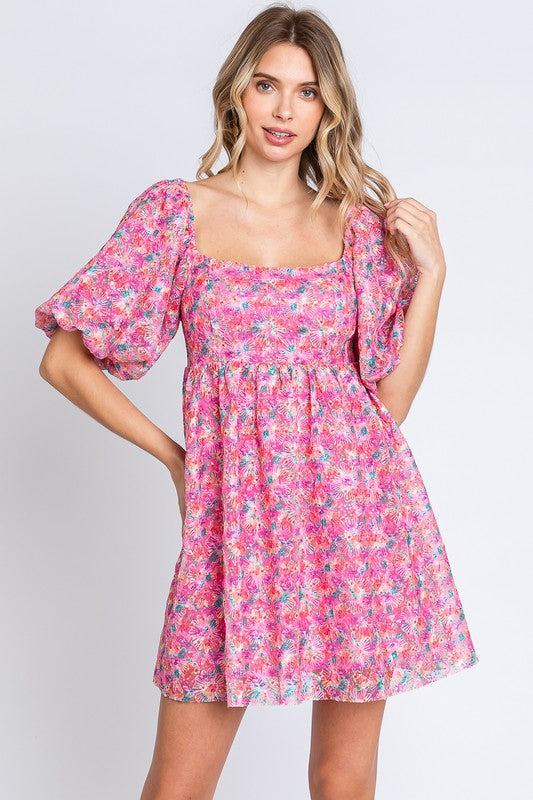 Sequin Swifty Floral Blush Babydoll Dress -SALE-