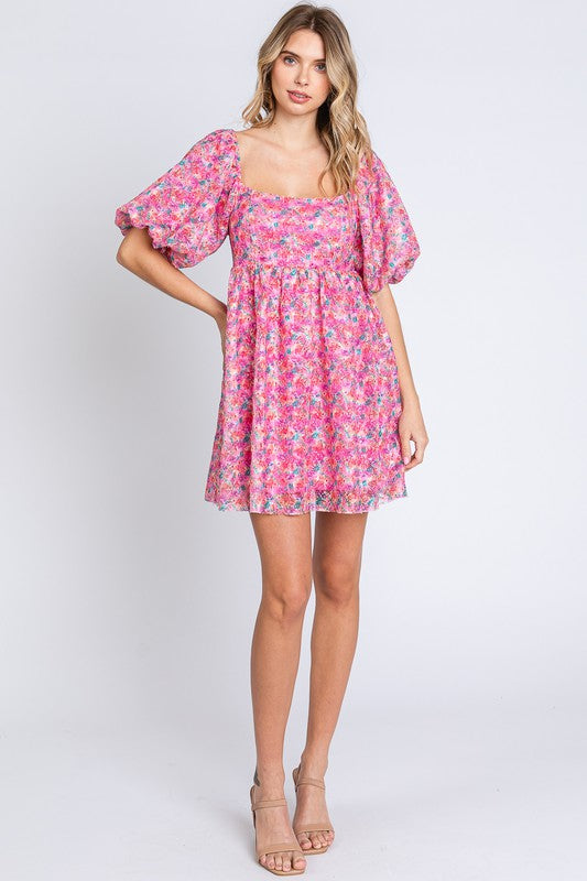 Sequin Swifty Floral Blush Babydoll Dress -SALE-