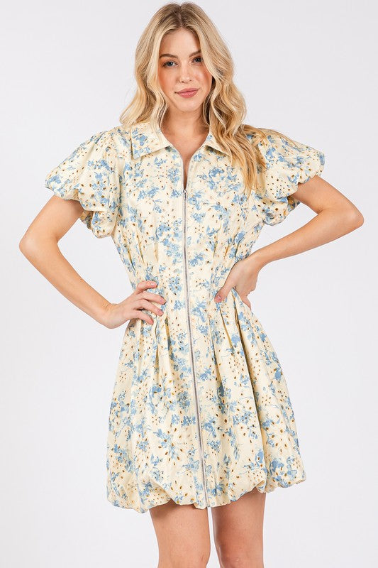 Sunshine Garden Floral Eyelet Mini Dress