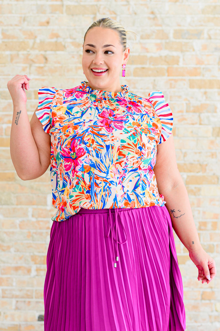 Colorful Tropical Aesthetic Ruffle Sleeve Top
