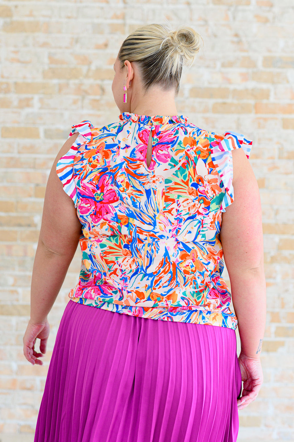 Colorful Tropical Aesthetic Ruffle Sleeve Top