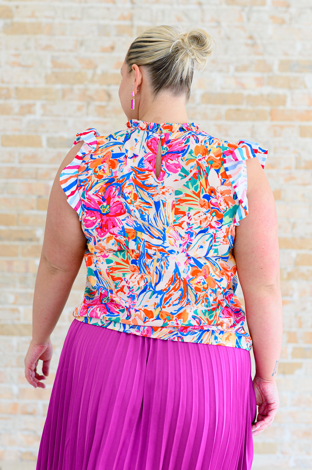 Colorful Tropical Aesthetic Ruffle Sleeve Top