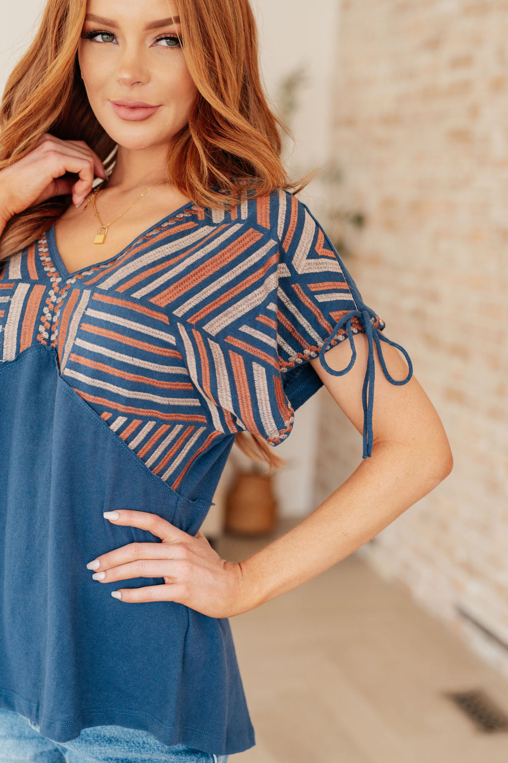 Embroidered Beauty V Neck Blouse