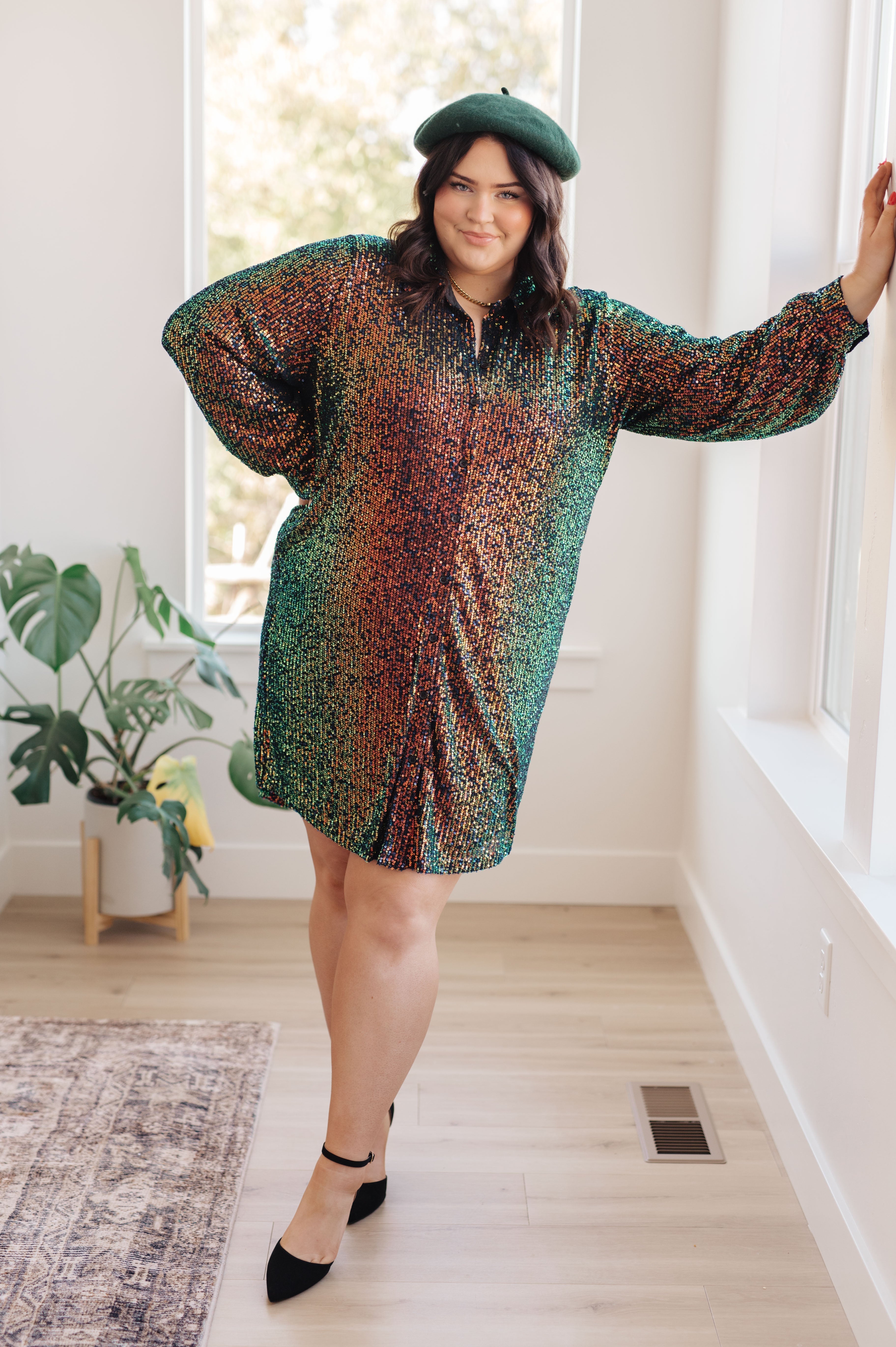 Sequin Shirt Dress in Shimmering Swifty Splendor