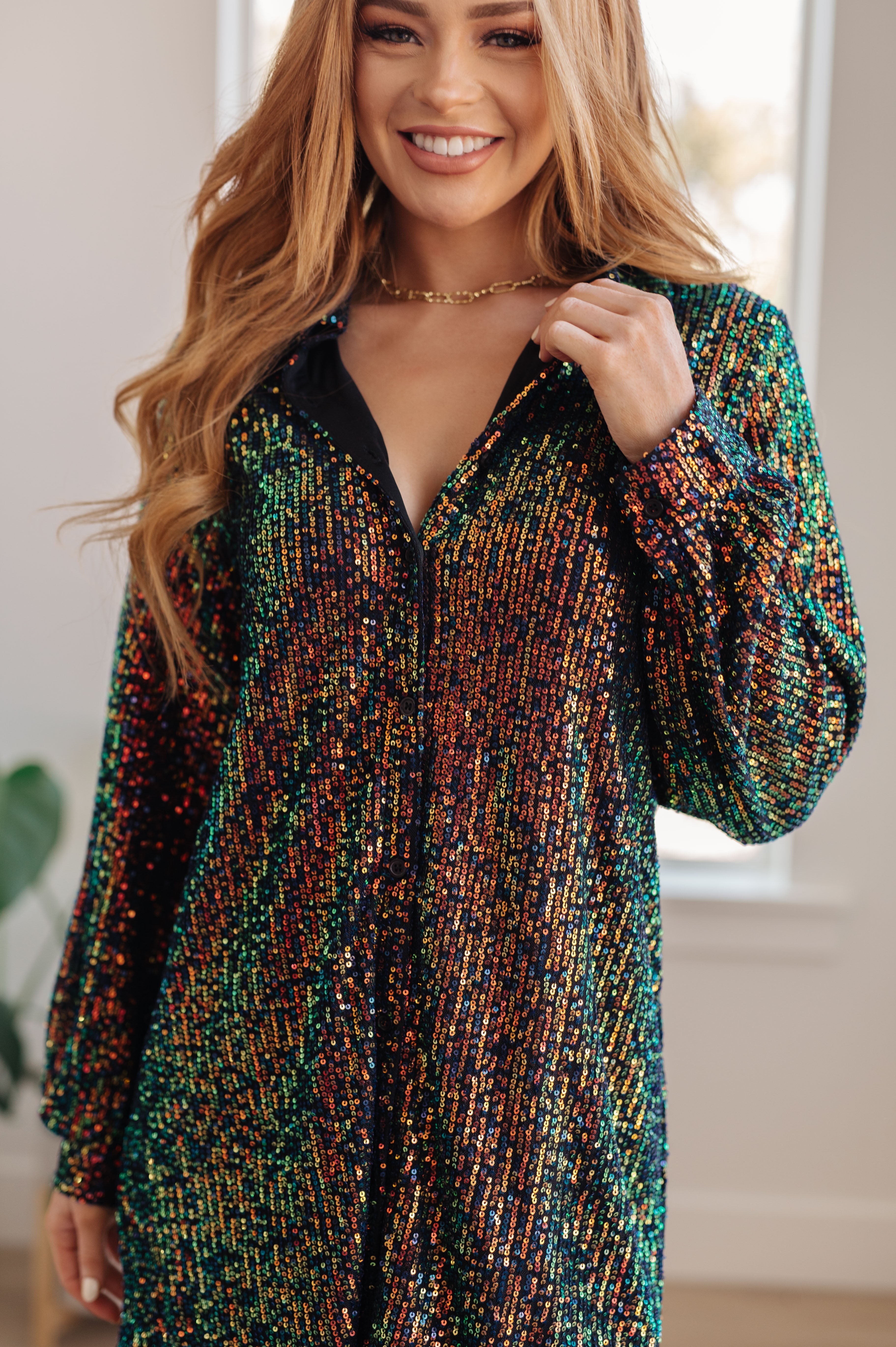 Sequin Shirt Dress in Shimmering Swifty Splendor