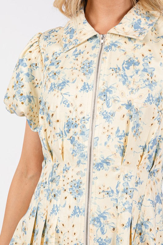 Sunshine Garden Floral Eyelet Mini Dress