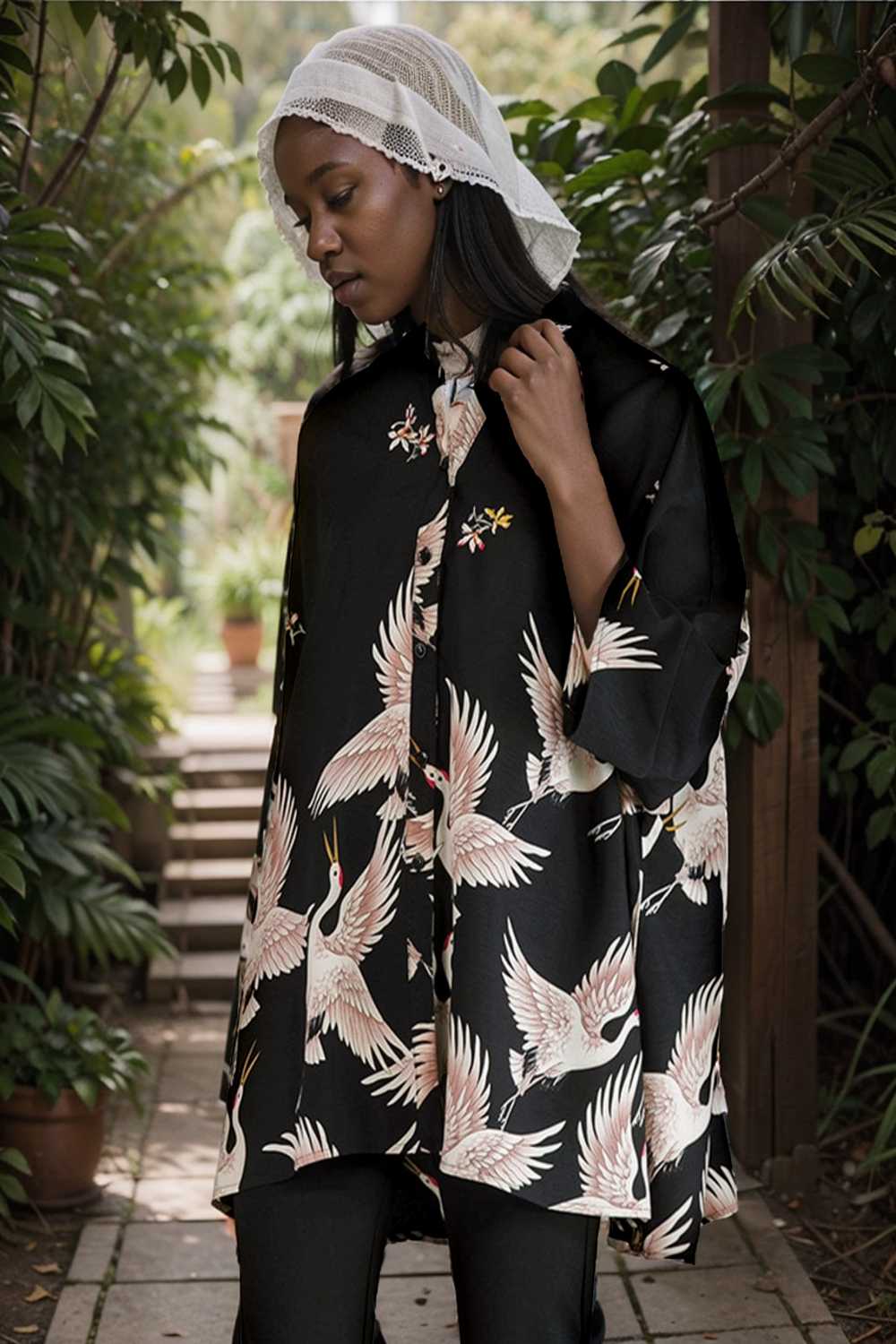 size curve blouses crane print loose oversized blouse