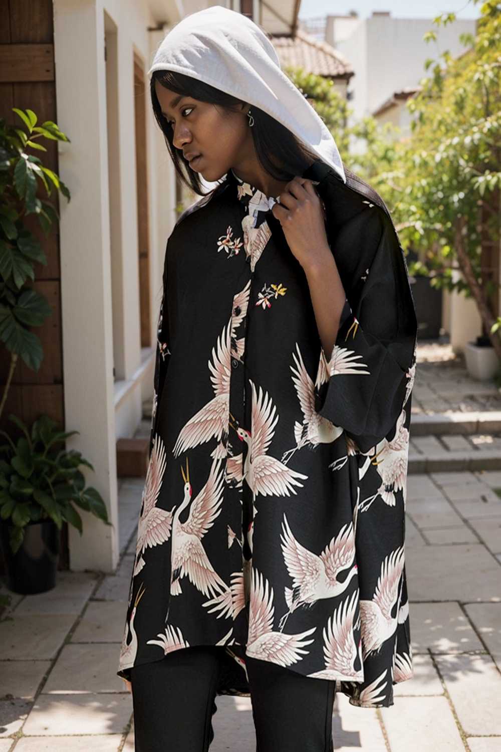 size curve blouses crane print loose oversized blouse