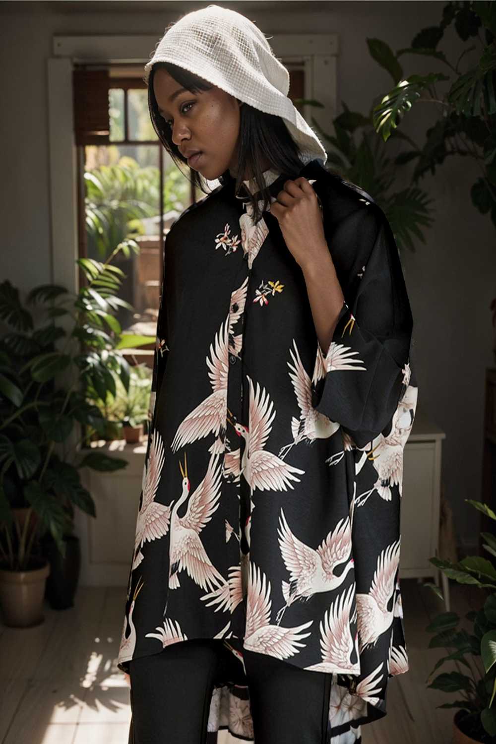 size curve blouses crane print loose oversized blouse