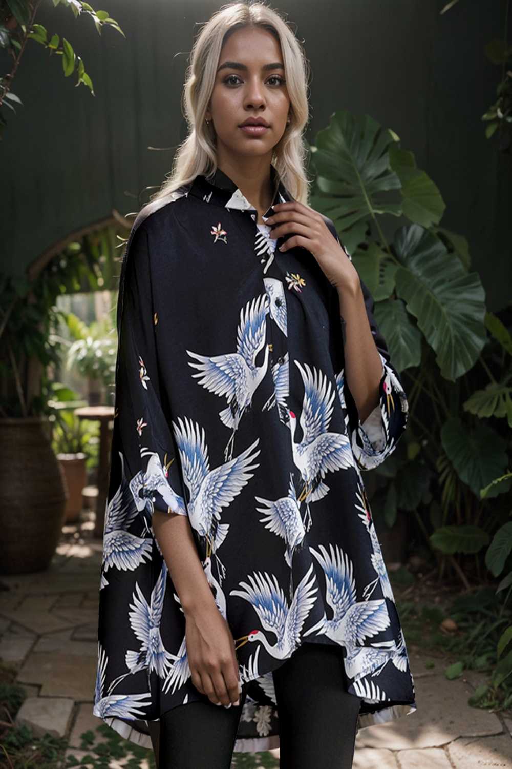 size curve blouses crane print loose oversized blouse