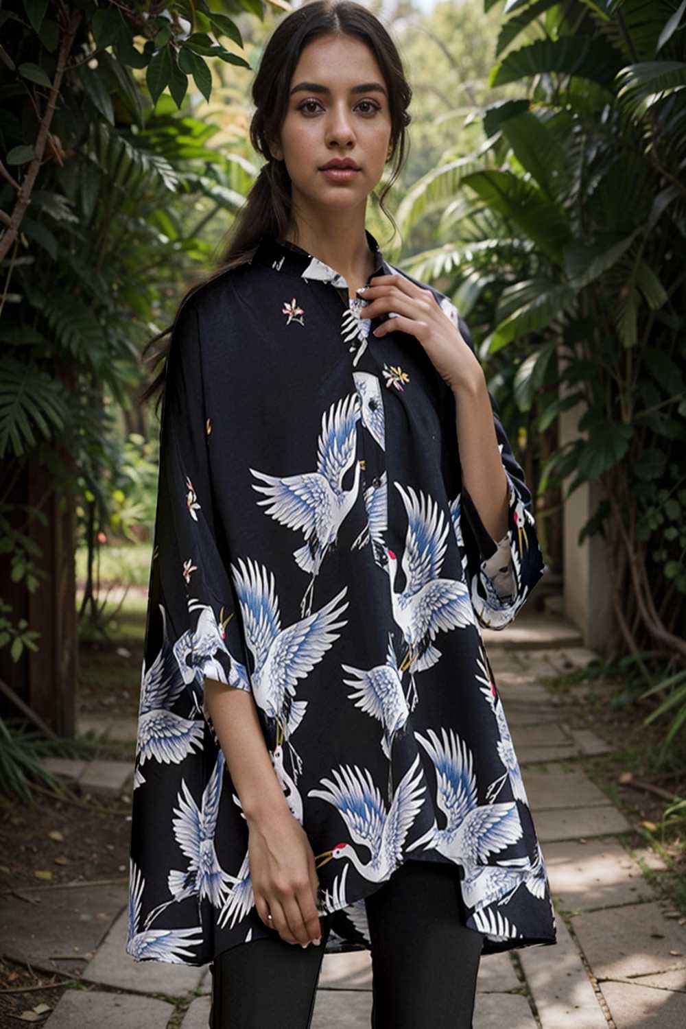 size curve blouses crane print loose oversized blouse