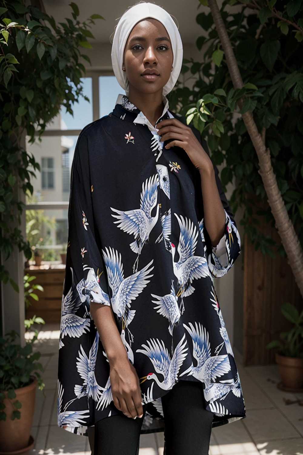 size curve blouses crane print loose oversized blouse