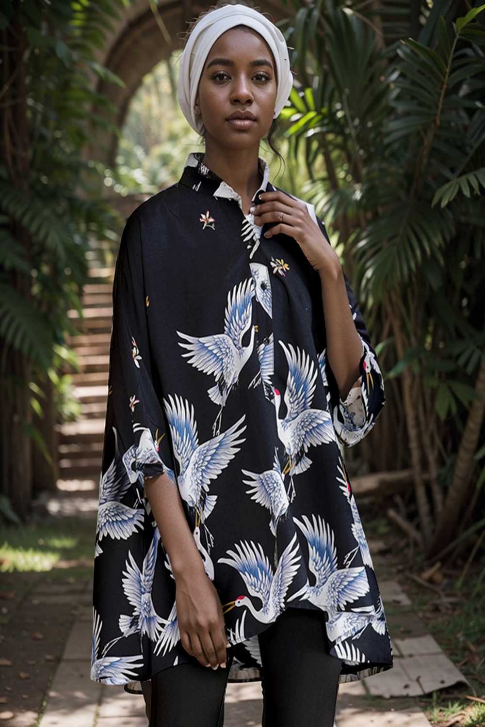 size curve blouses crane print loose oversized blouse