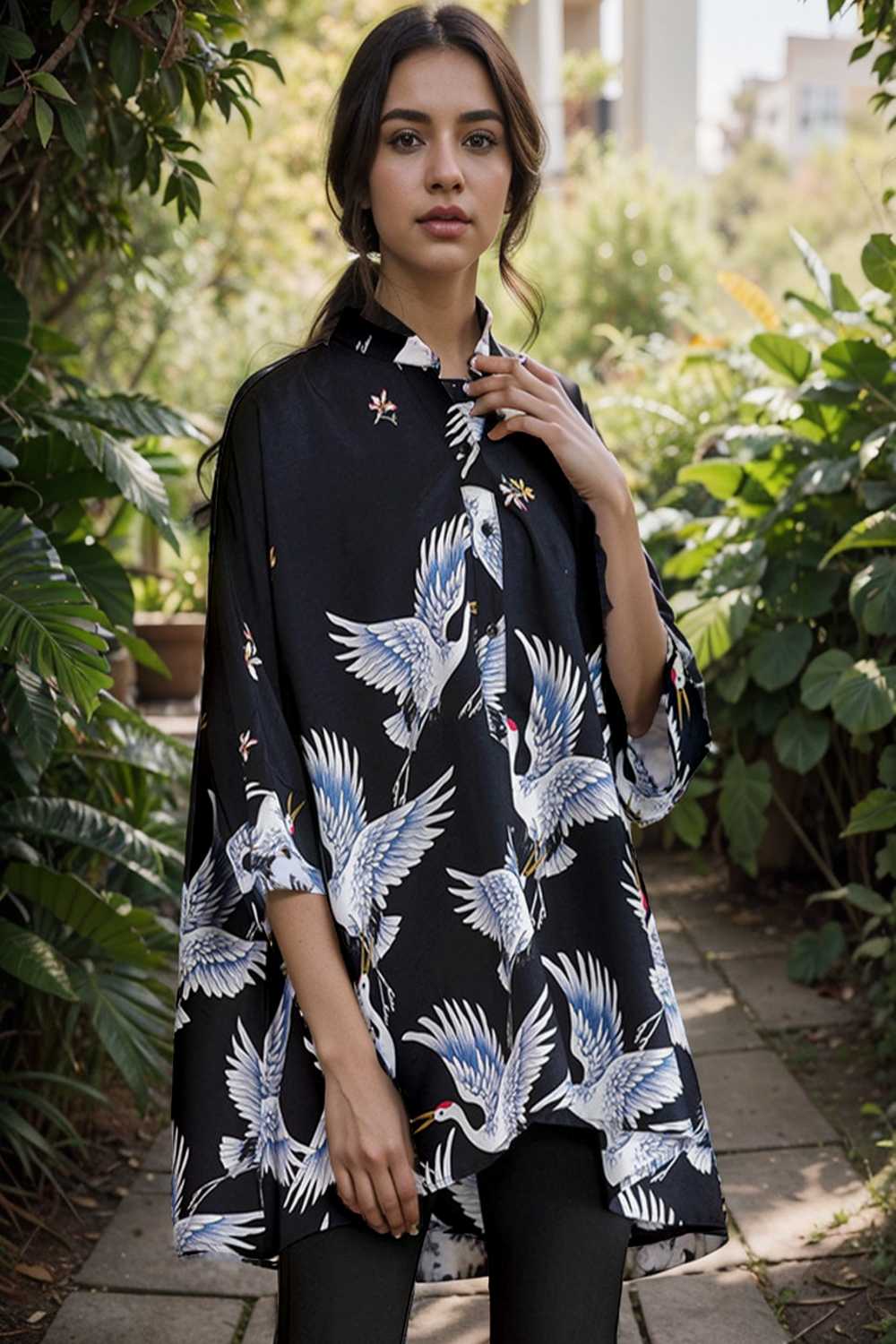 size curve blouses crane print loose oversized blouse