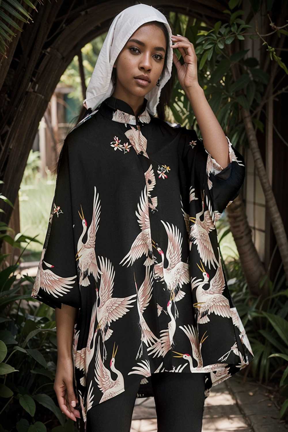 size curve blouses crane print loose oversized blouse