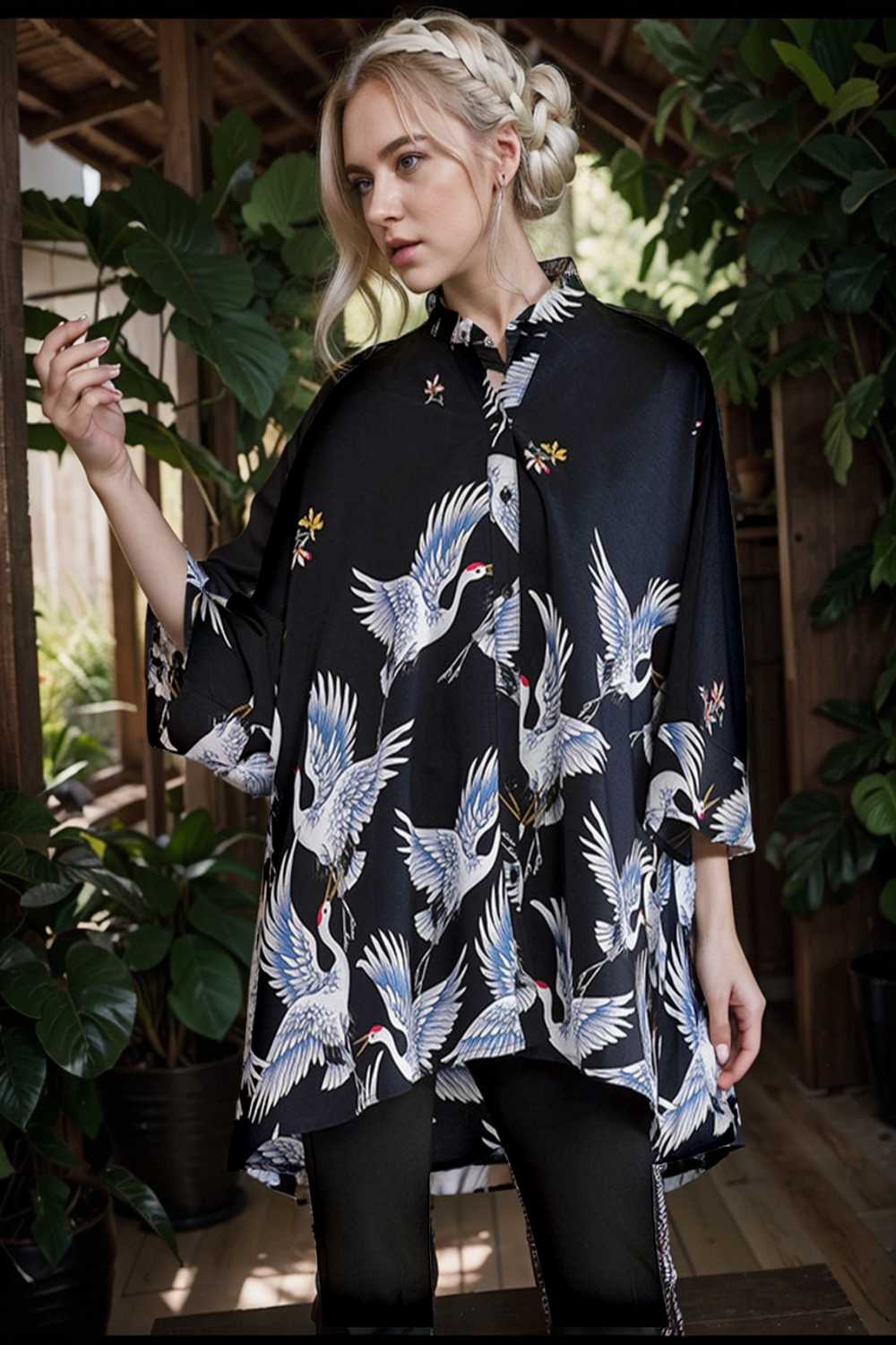 size curve blouses crane print loose oversized blouse