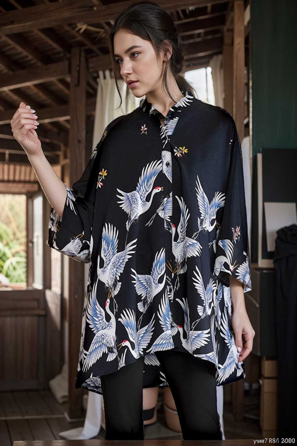 size curve blouses crane print loose oversized blouse