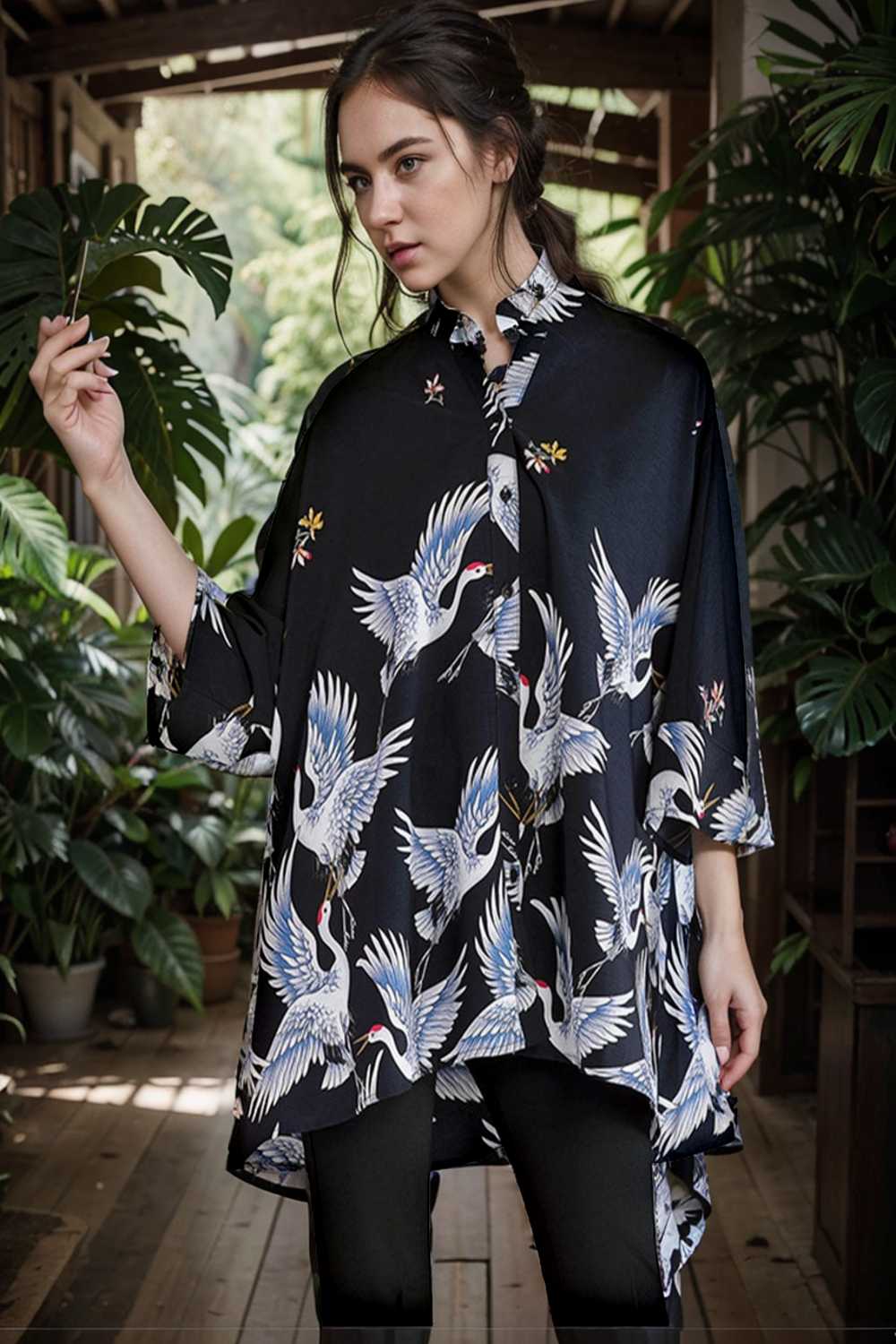 size curve blouses crane print loose oversized blouse