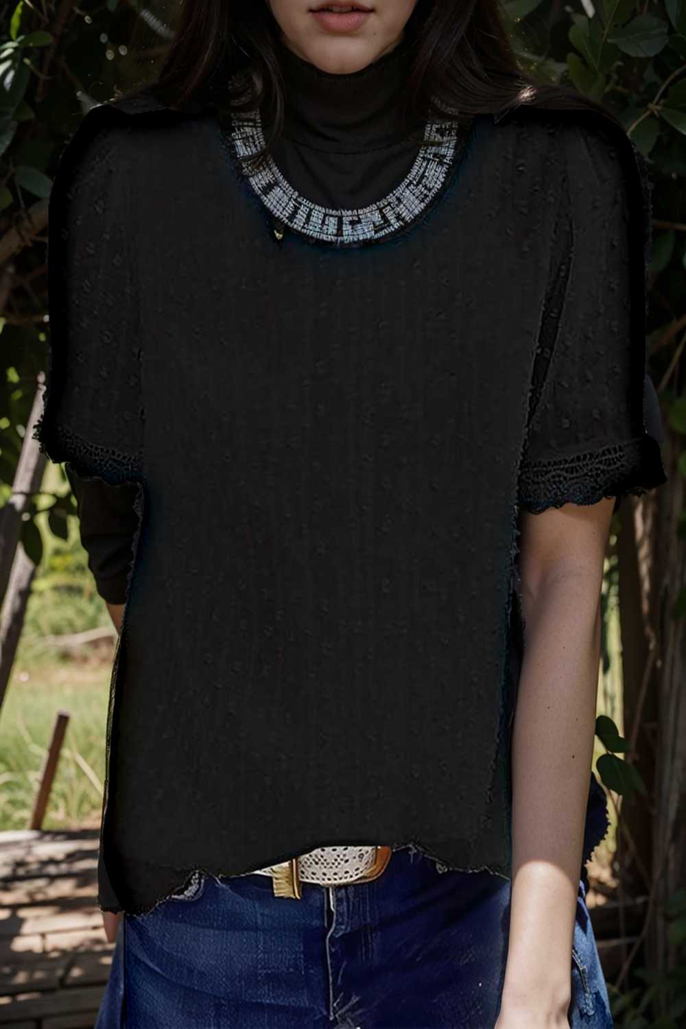 solid chiffon round neck short sleeve top