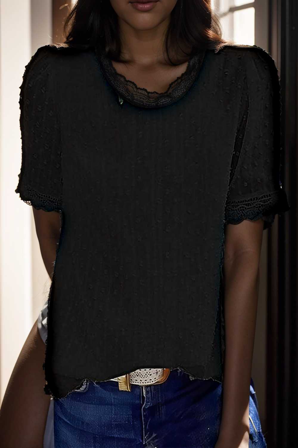 solid chiffon round neck short sleeve top