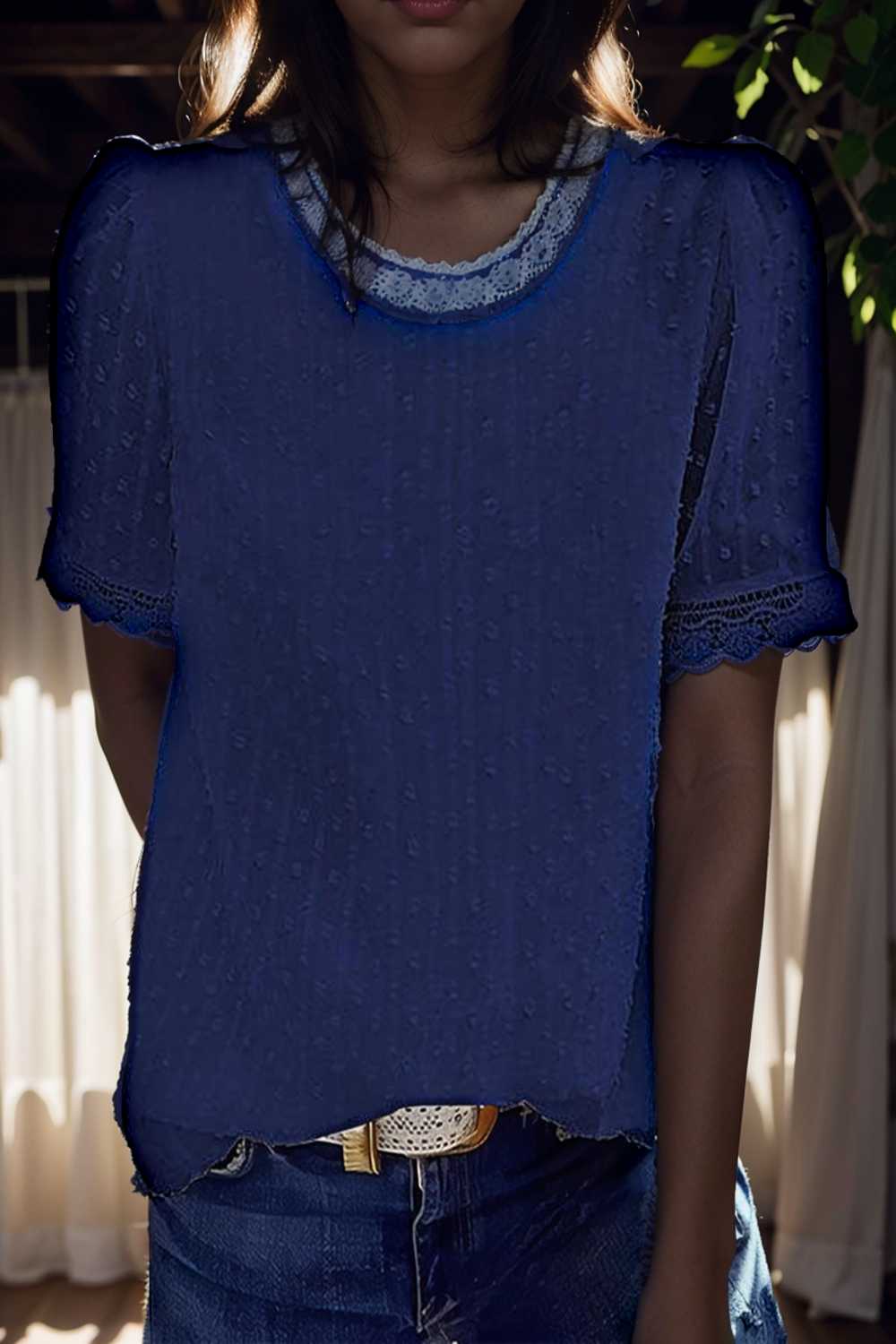 solid chiffon round neck short sleeve top