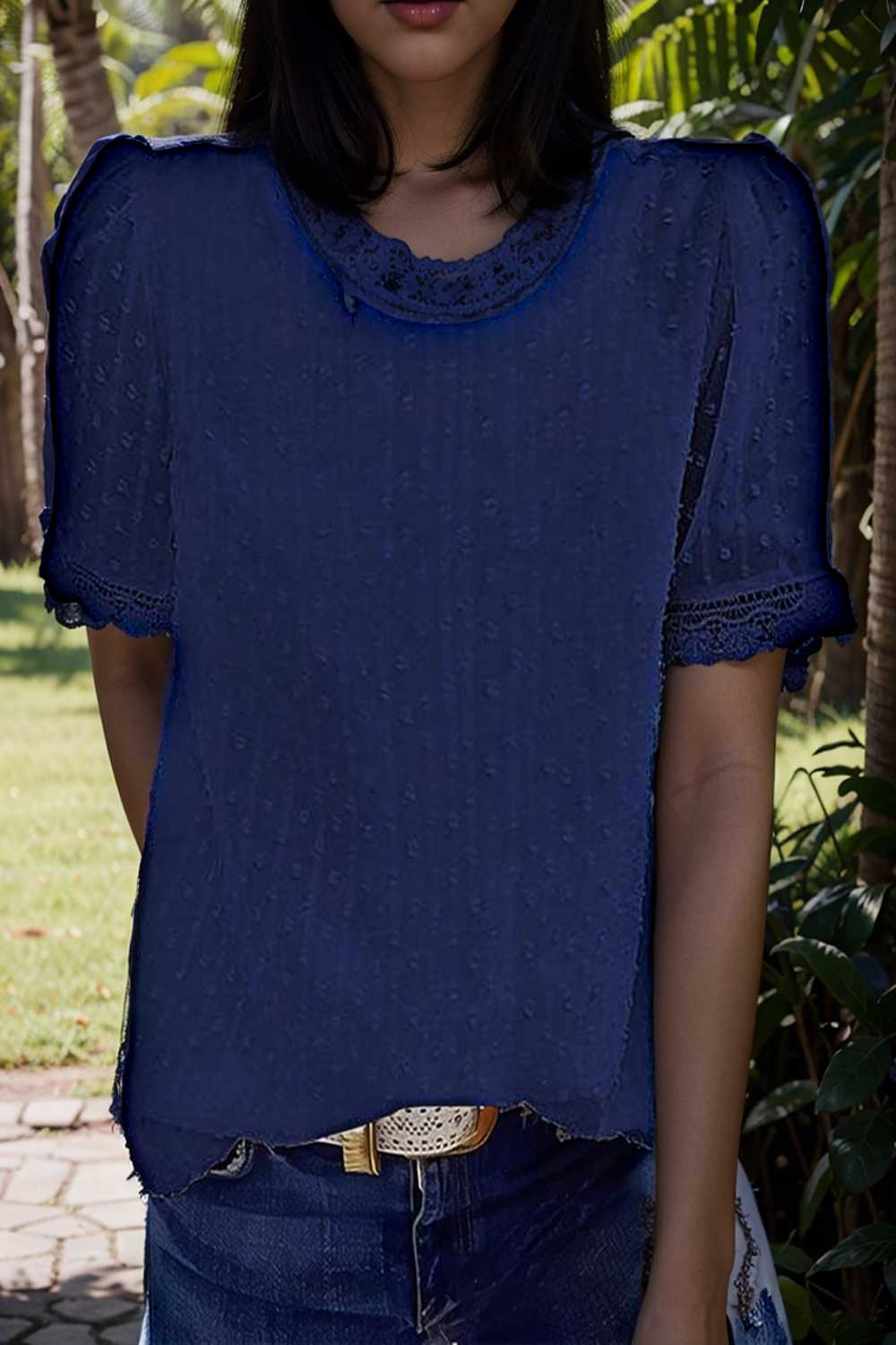 solid chiffon round neck short sleeve top