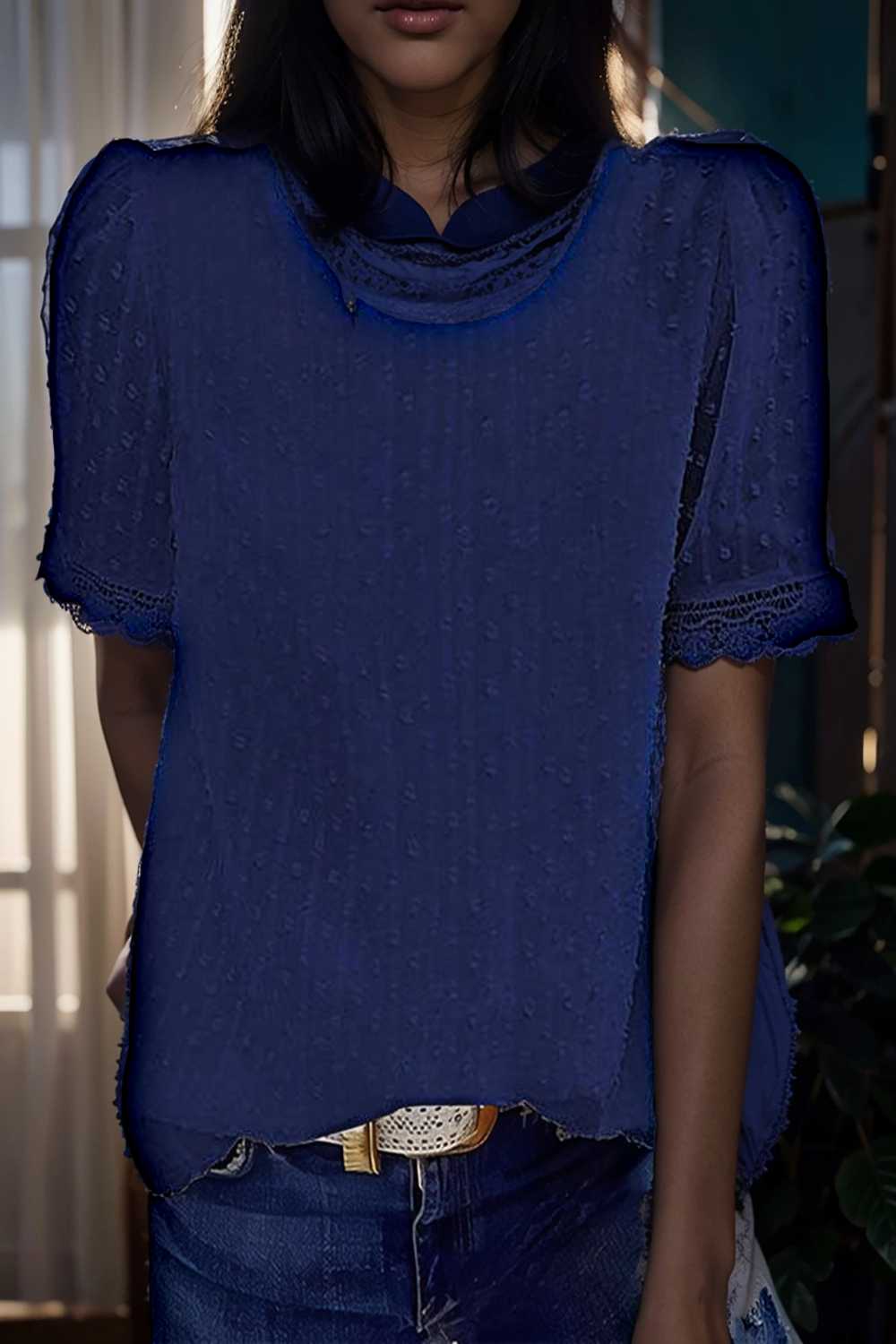 solid chiffon round neck short sleeve top
