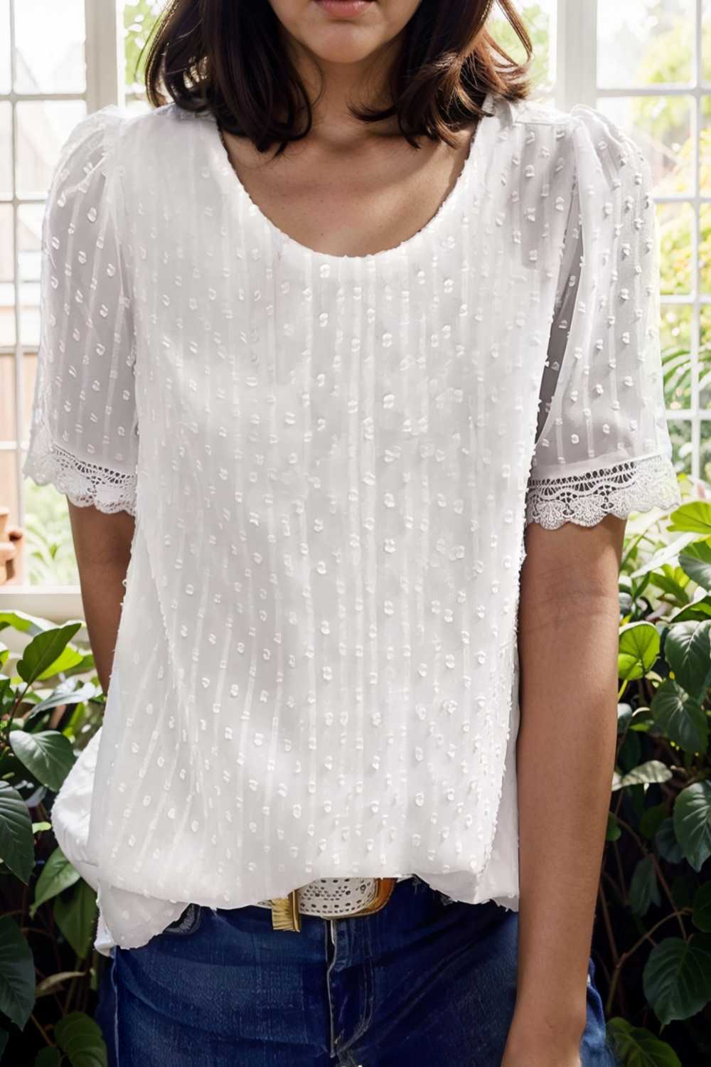 solid chiffon round neck short sleeve top