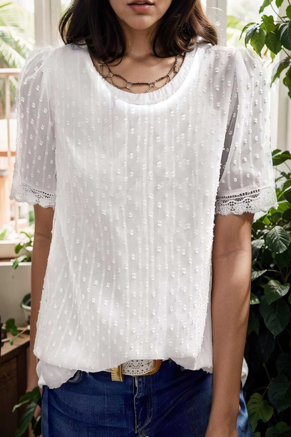 solid chiffon round neck short sleeve top