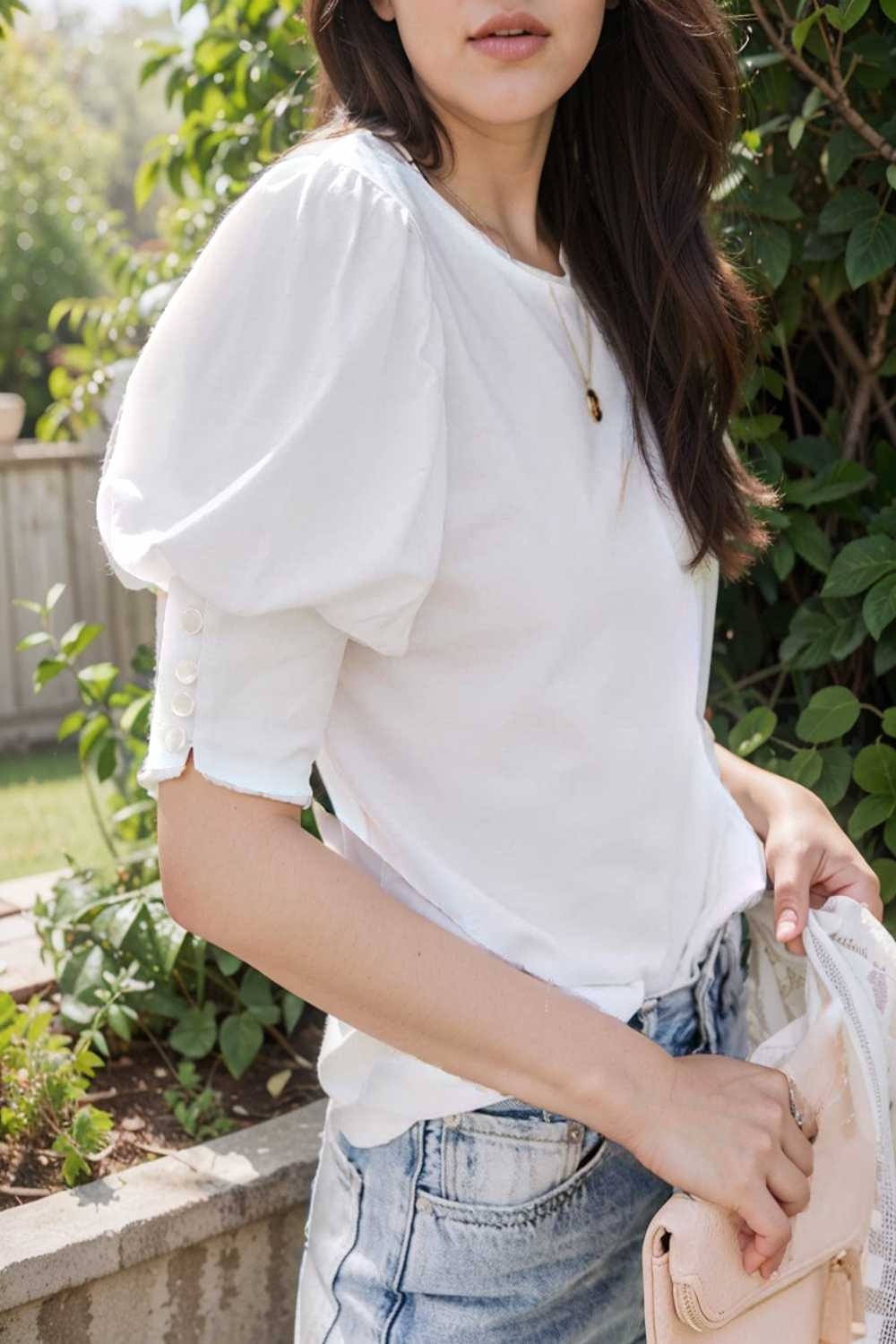 solid color button loose casual round neck t shirt