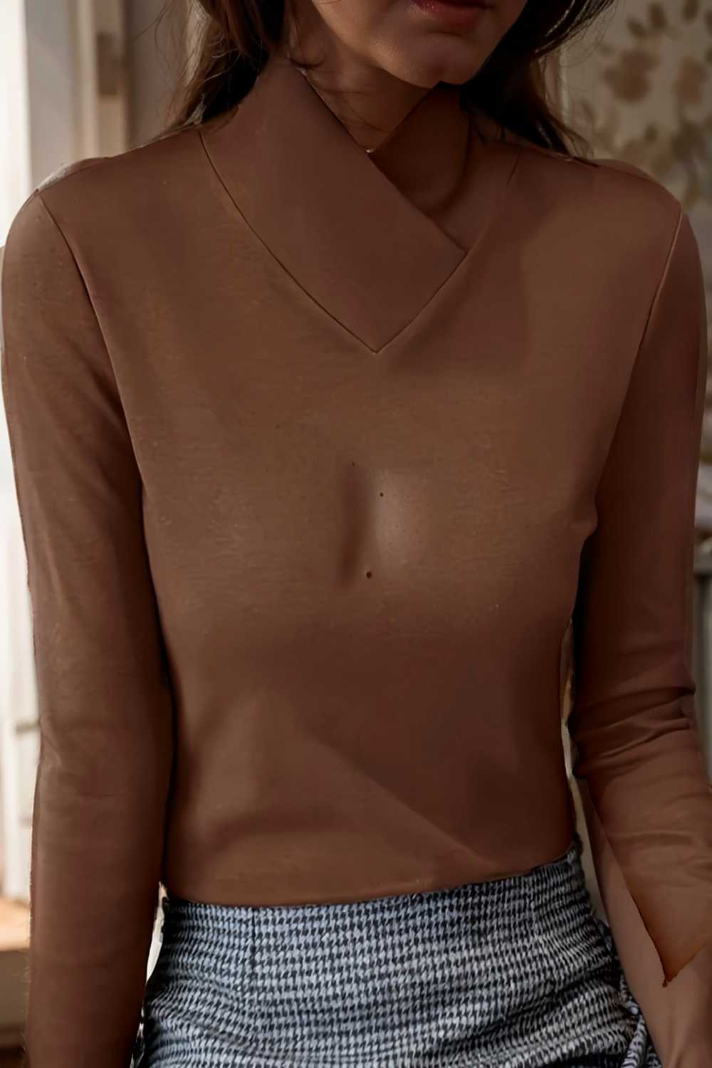 solid cozy mock neck long sleeve t shirt