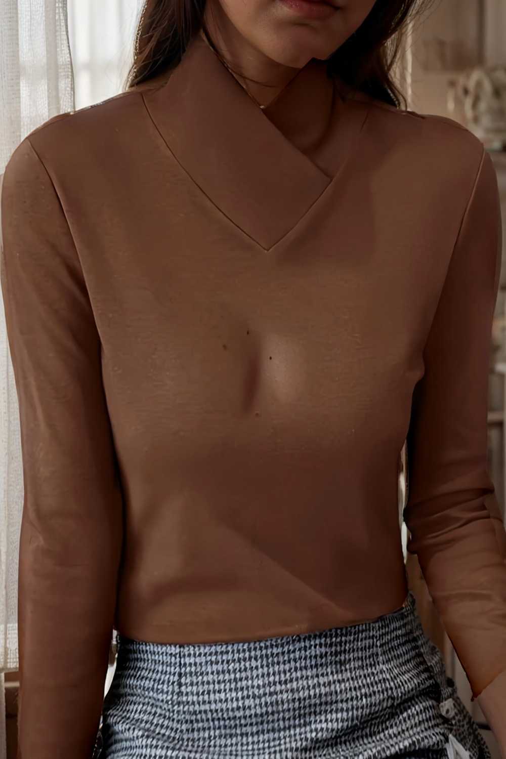 solid cozy mock neck long sleeve t shirt