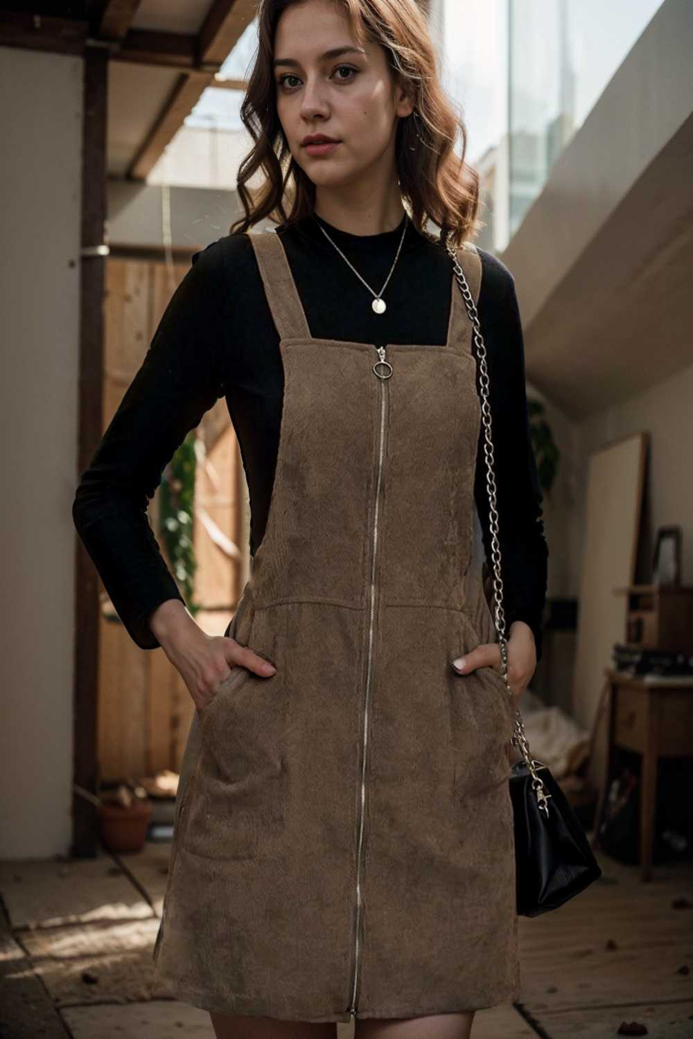 solid home service loose short dress with pocket bare a line square tube