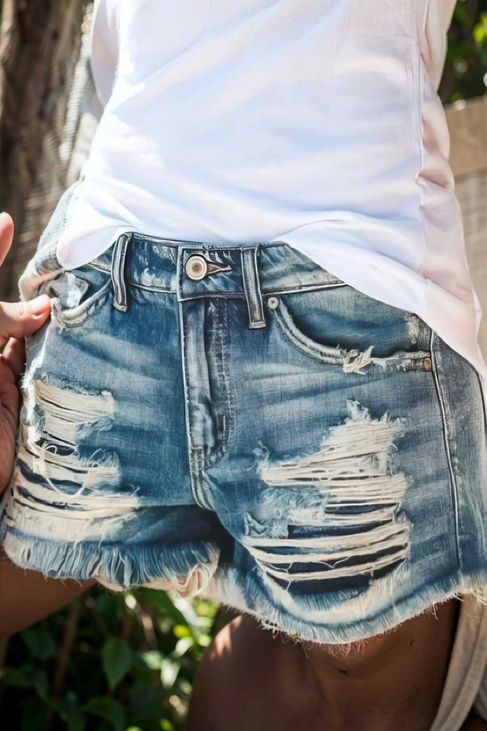 stylish high waist distressed denim shorts