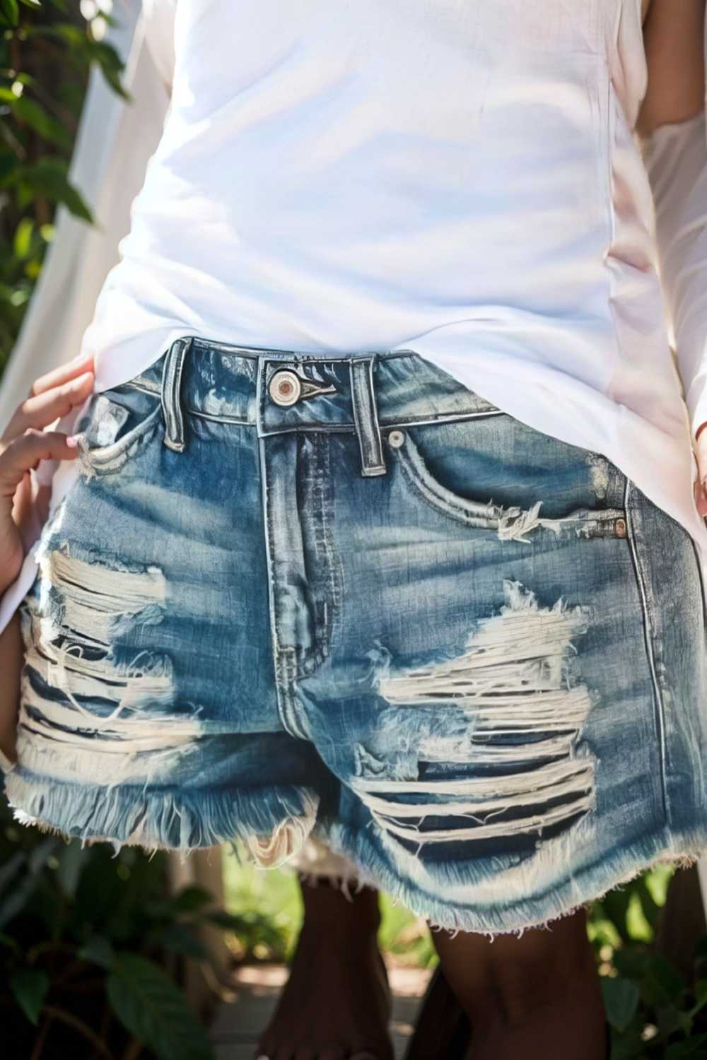 stylish high waist distressed denim shorts
