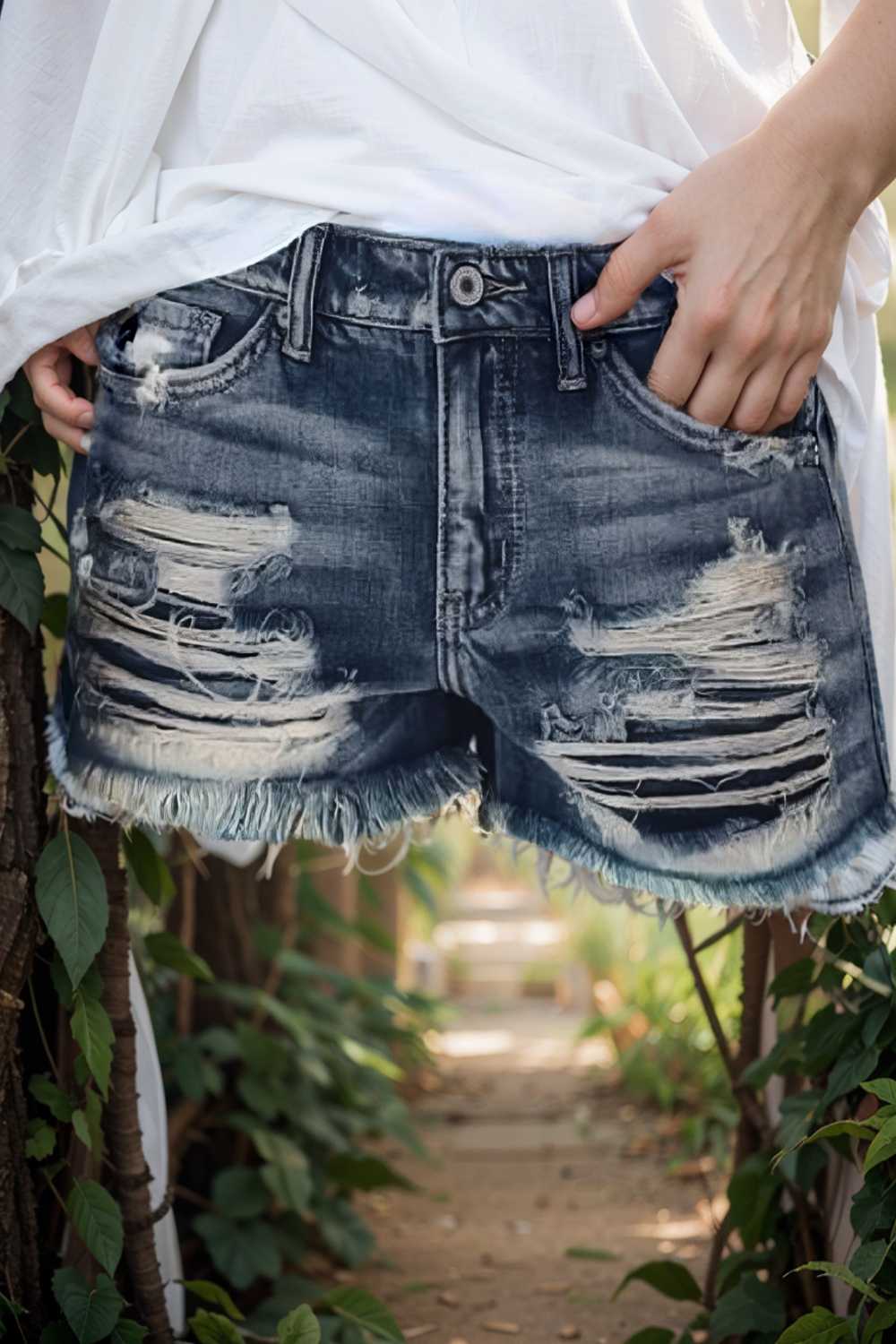 stylish high waist distressed denim shorts