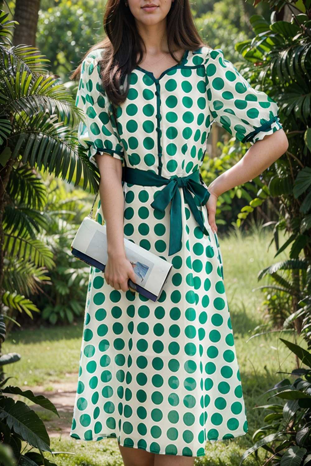 stylish printed high waist polka dot midi dress