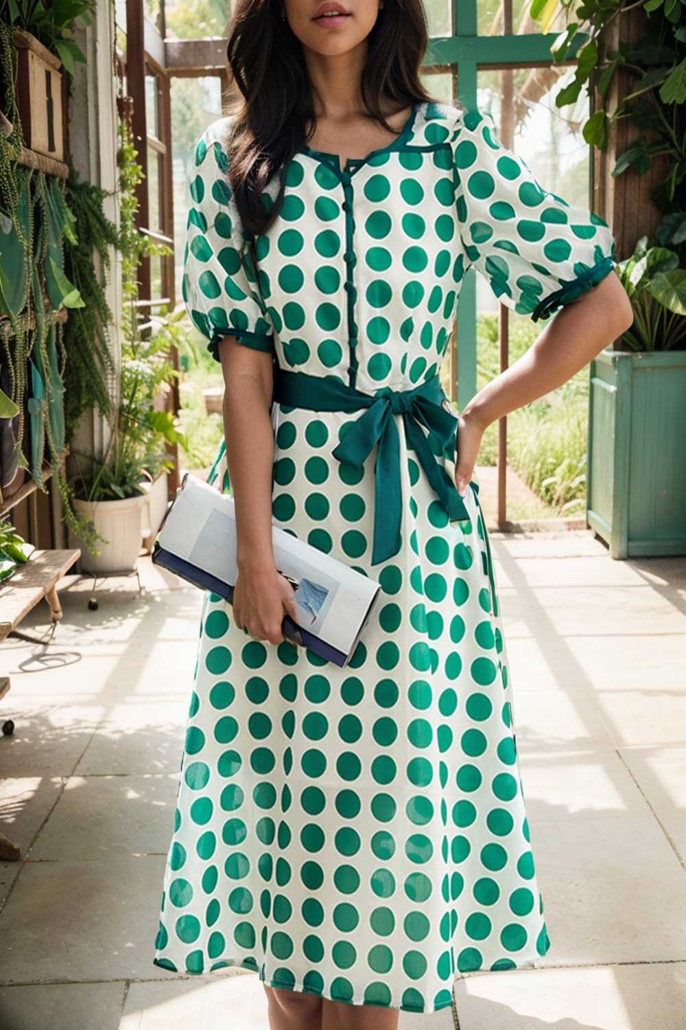 stylish printed high waist polka dot midi dress