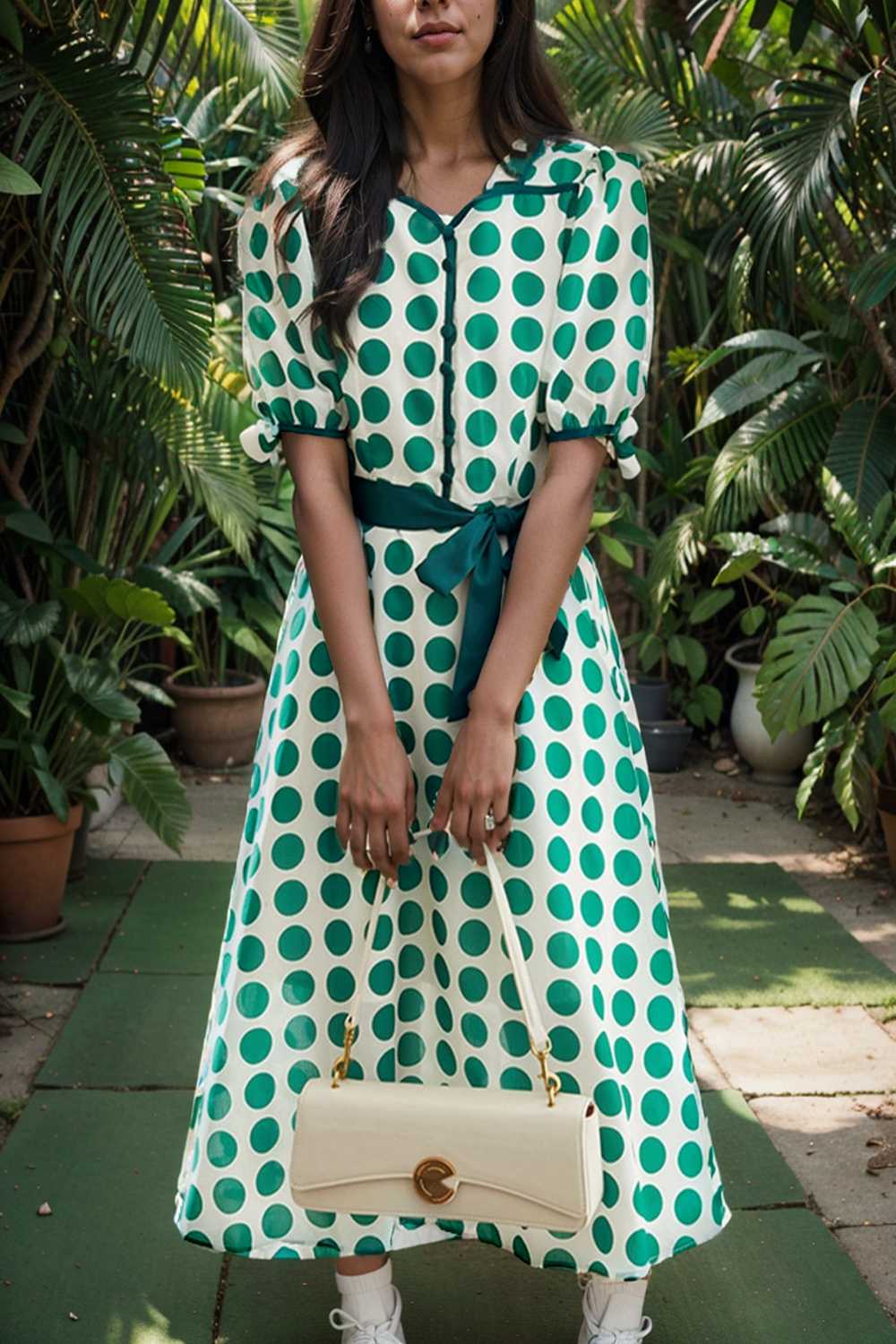 stylish printed high waist polka dot midi dress