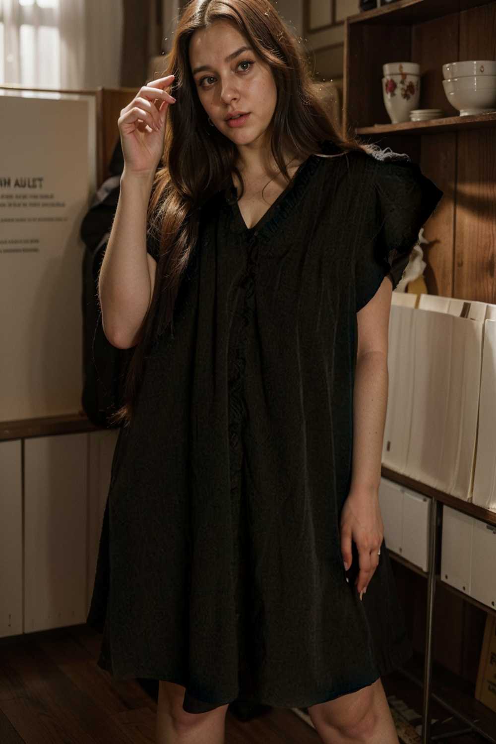 sweet black ruffle sleeve v neck mini shift dress