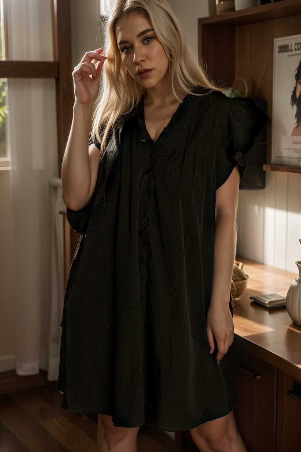 sweet black ruffle sleeve v neck mini shift dress