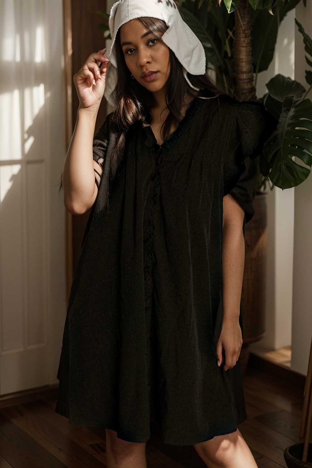 sweet black ruffle sleeve v neck mini shift dress