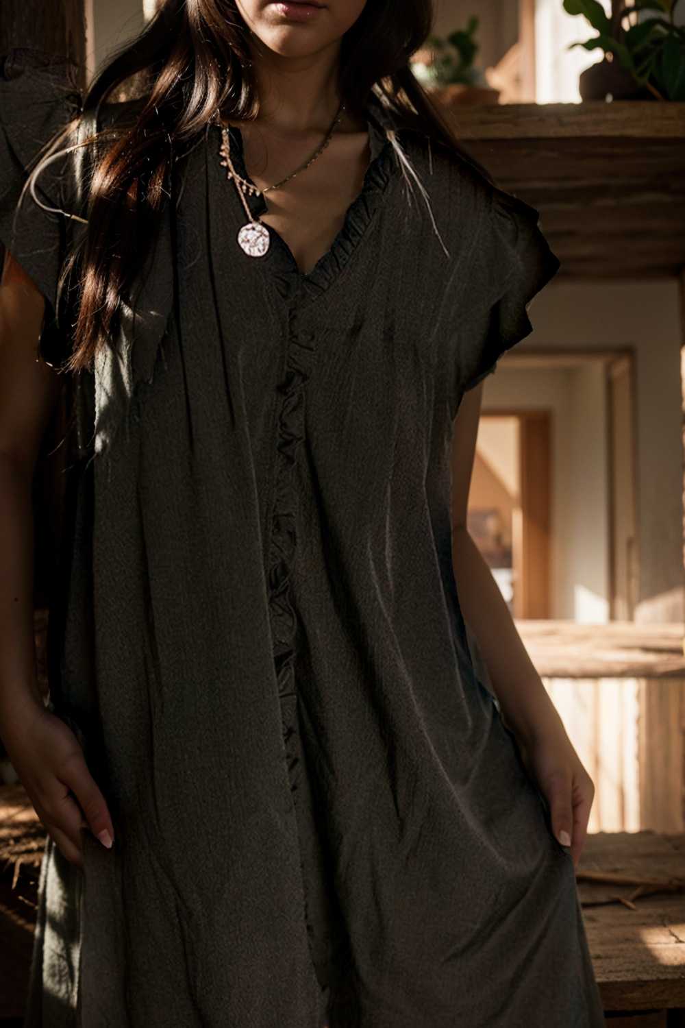 sweet black ruffle sleeve v neck mini shift dress