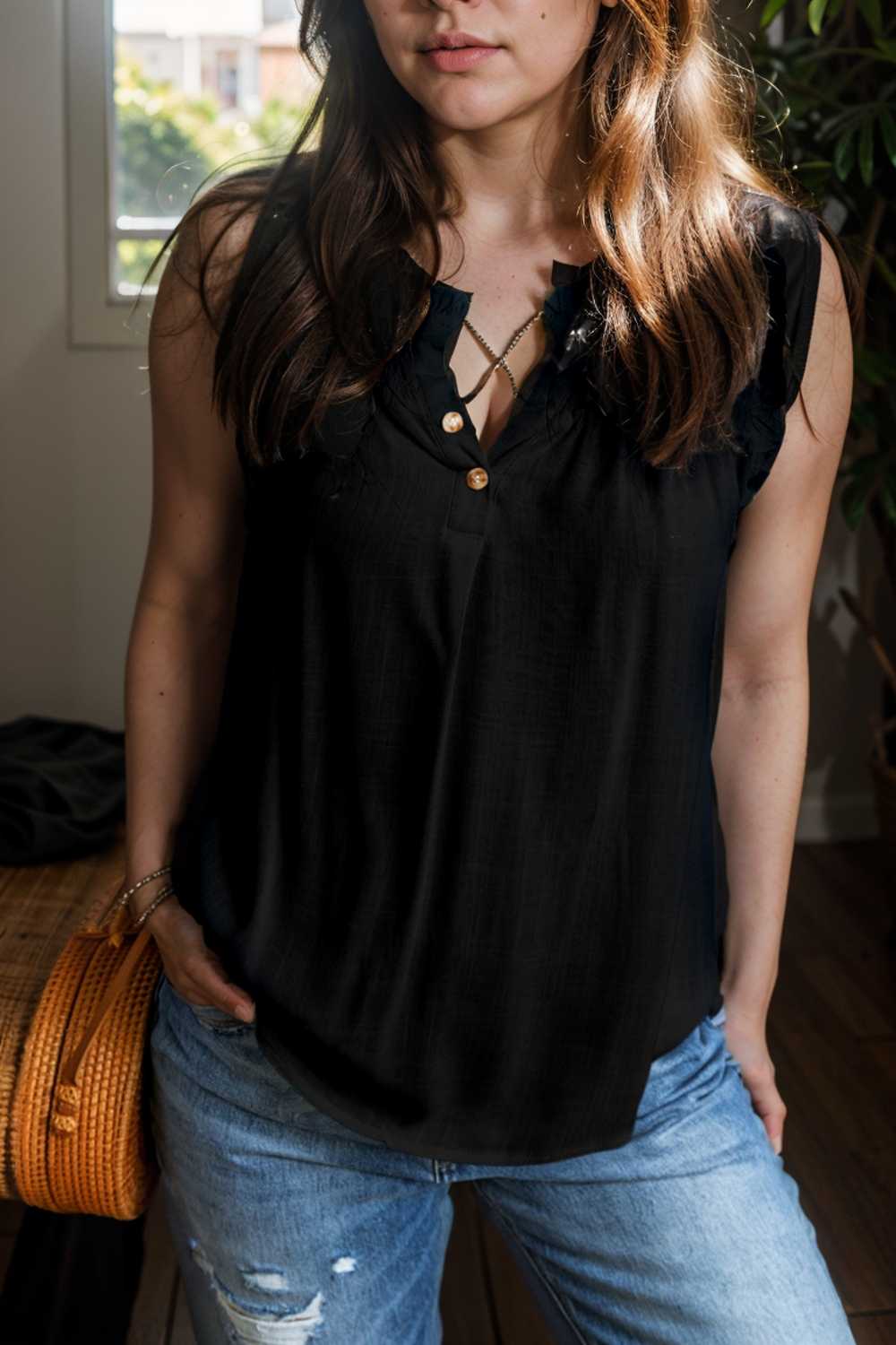 temperament commuter ruffle stitching v neck pullover sleeveless vest