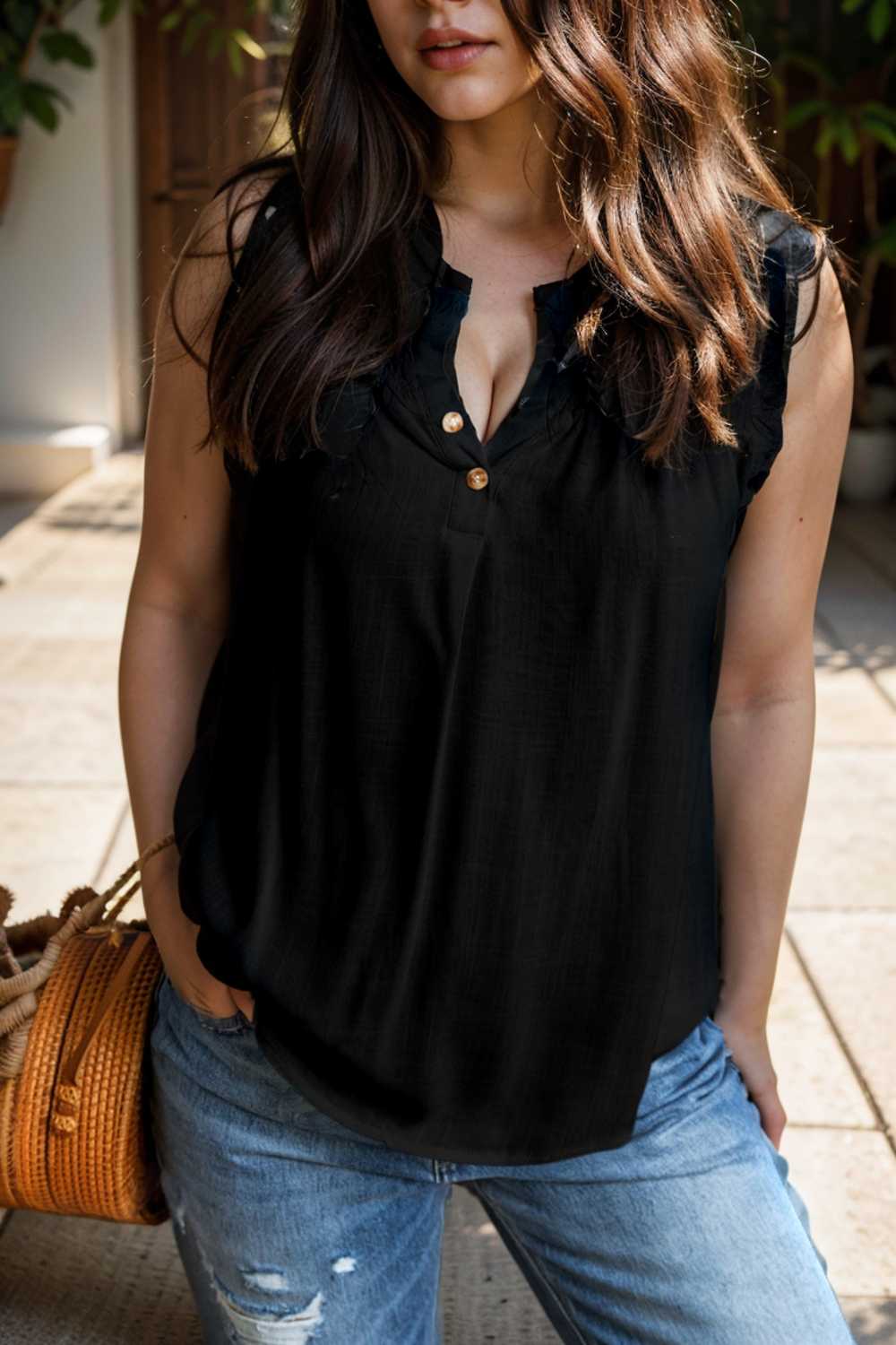 temperament commuter ruffle stitching v neck pullover sleeveless vest