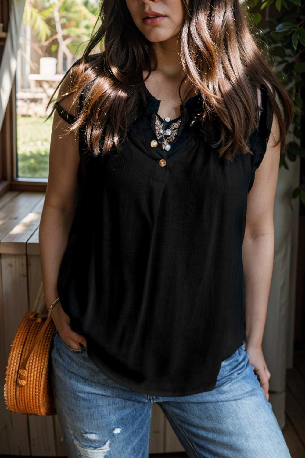 temperament commuter ruffle stitching v neck pullover sleeveless vest