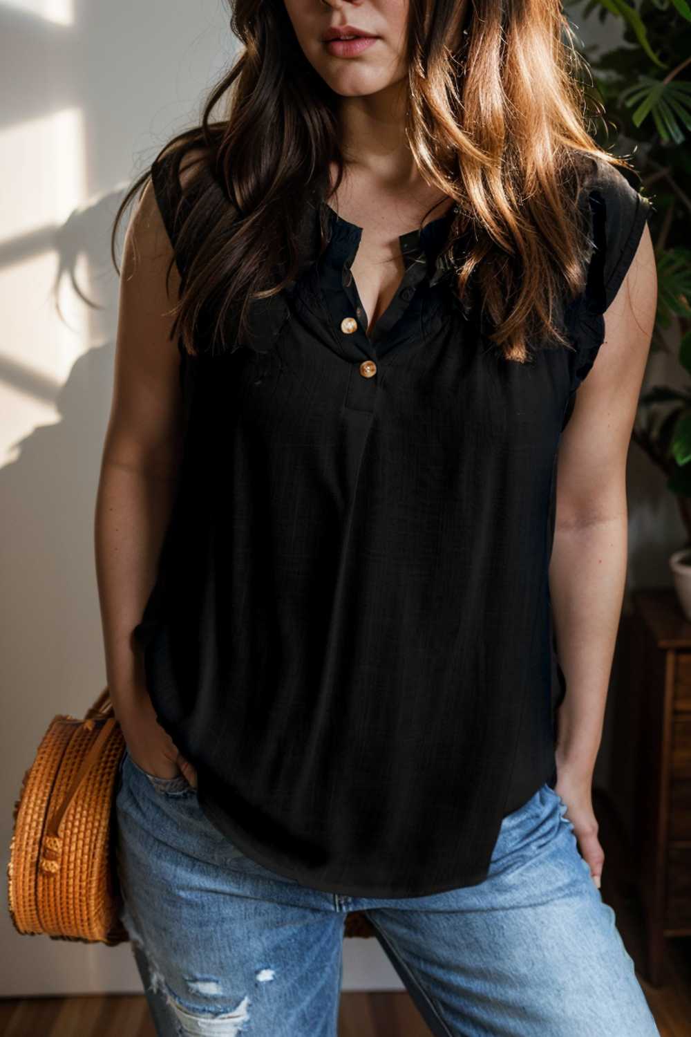 temperament commuter ruffle stitching v neck pullover sleeveless vest