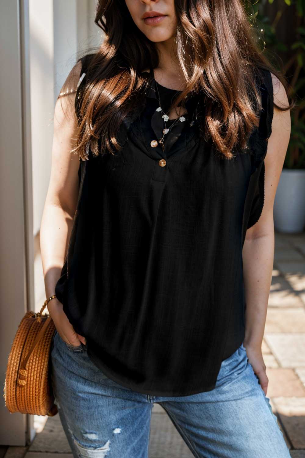 temperament commuter ruffle stitching v neck pullover sleeveless vest